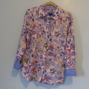 Talbots 100% Cotton Button Front Shirt Lovely Floral Pink Paisley Sz XLP